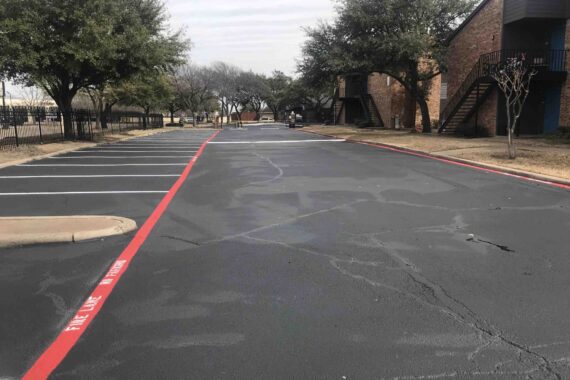 Freshly striped parking lot with bright white lines